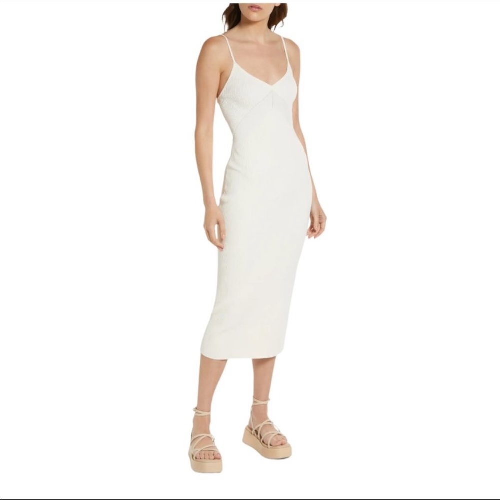 NEW RAG & BONE Asher Ribbed Midi Dress in Ivory size large - Picture 1 of 11